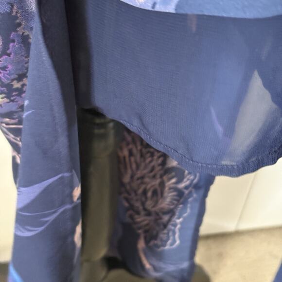 Jasmine & Juliana Maxi Dress Size 2 Slip Style Navy Floral Side Slit Lined - Picture 4 of 9